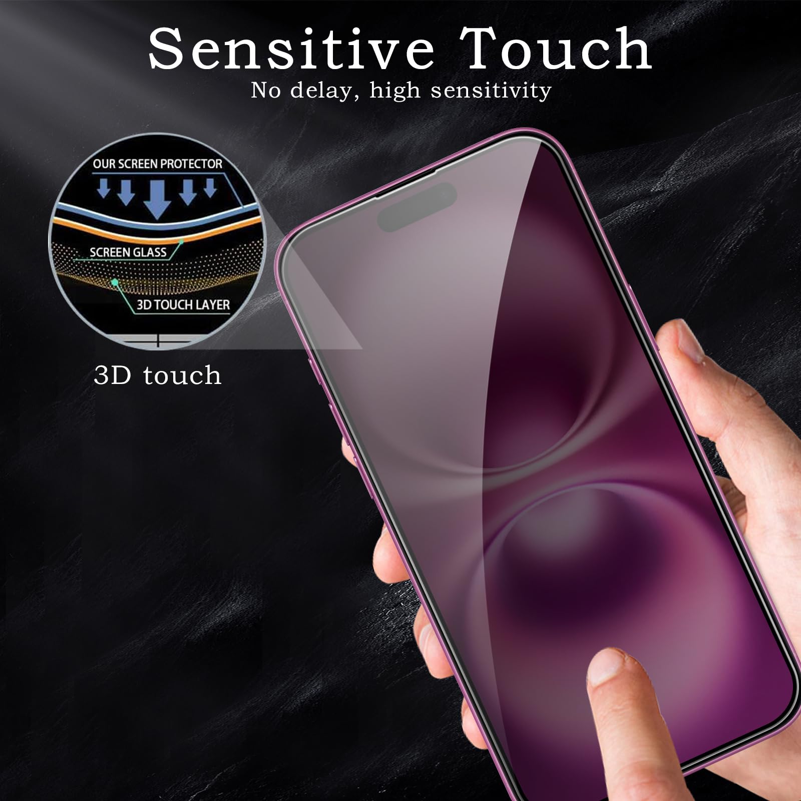 Pellicola protettiva per la privacy per iPhone 16 Plus, accessori in vetro temperato infrangibile, pellicola in vetro temperato anti spia, compatibile con custodie, ultra resistente, durezza 9H