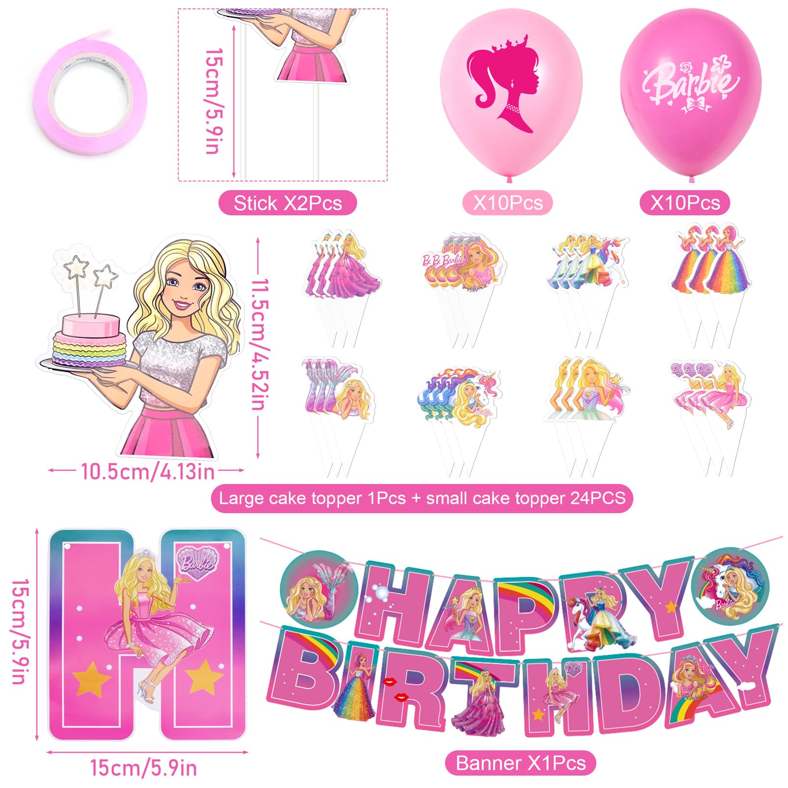 Barbie Prinzessin Torten-Deko Set – 21-teilig Mit Kuchen-Topper & Cupcake-Deko Für Mädchengeburtstag