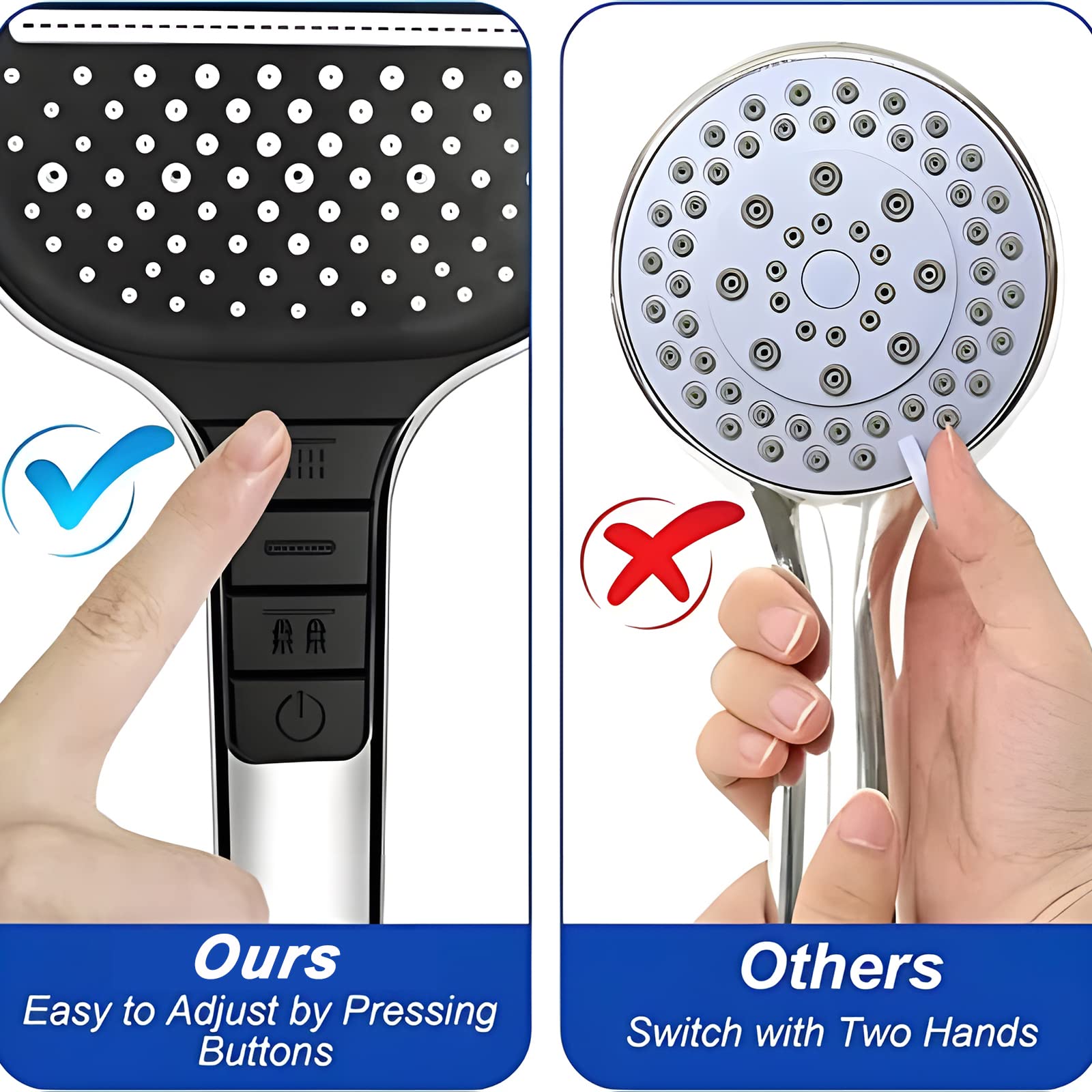 Soffione Doccia Alta Pressione, Testa Doccia Pressurizzata con Filtro, Soffione Doccino a Pannello Extra Grande a Mano con 8 Tipi di Spruzzo, Risparmio Idrico Beccuccio Bagno Decorazione (Grigio)