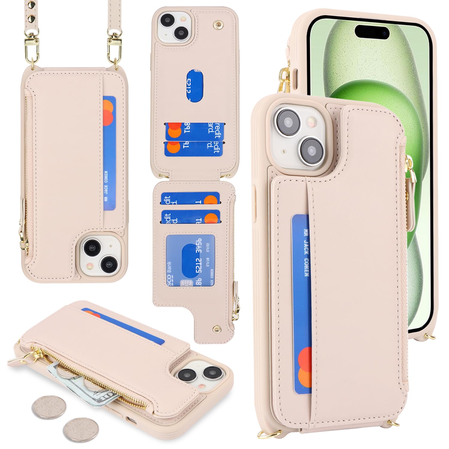 SailorTech for iPhone 15 Plus Phone Case with Credit Card Holder for Women iPhone 15 Plus Leather Case Wallet Crossbody with Credit Card Slots Zipper Shockproof Case for Men - Image 3