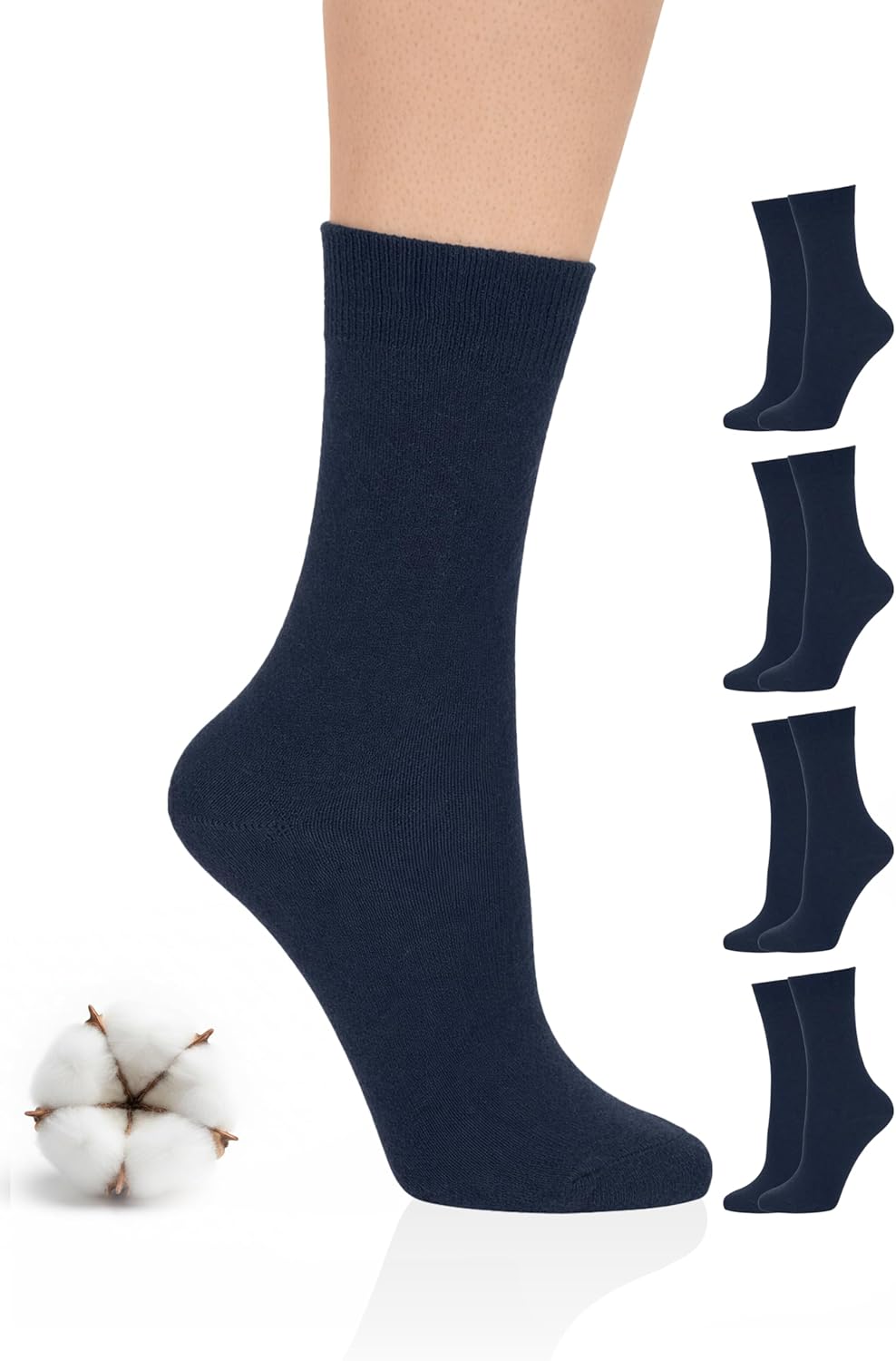 Hugh Ugoli Women's Cotton Crew Socks, Soft, Regular Fit, Plain Color Casual Socks for Trouser, Shoe Size 6 to 12, 4-8 Pairs