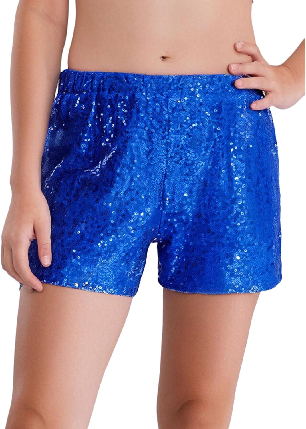 Kids Girls Hip Hop Dance Shorts Shiny Sequins Elastic Waistband Jazz Cha Cha Dance Shorts for Performance