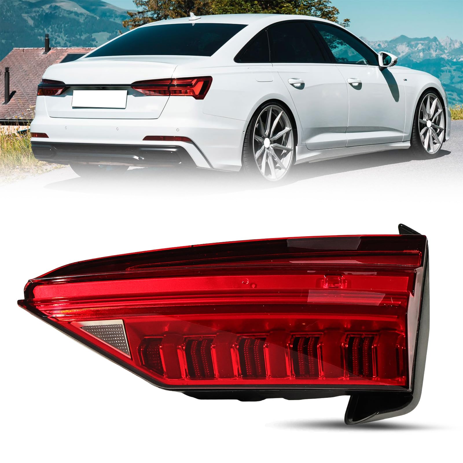 Right Passenger Side Inside Rear Tail Lights Lamps Fit for 2019 2020 2021 2022 2023 2024 2025 Audi A6 C8, w/Bulb, Red Clear Lens, 6 pins, 4K5945094
