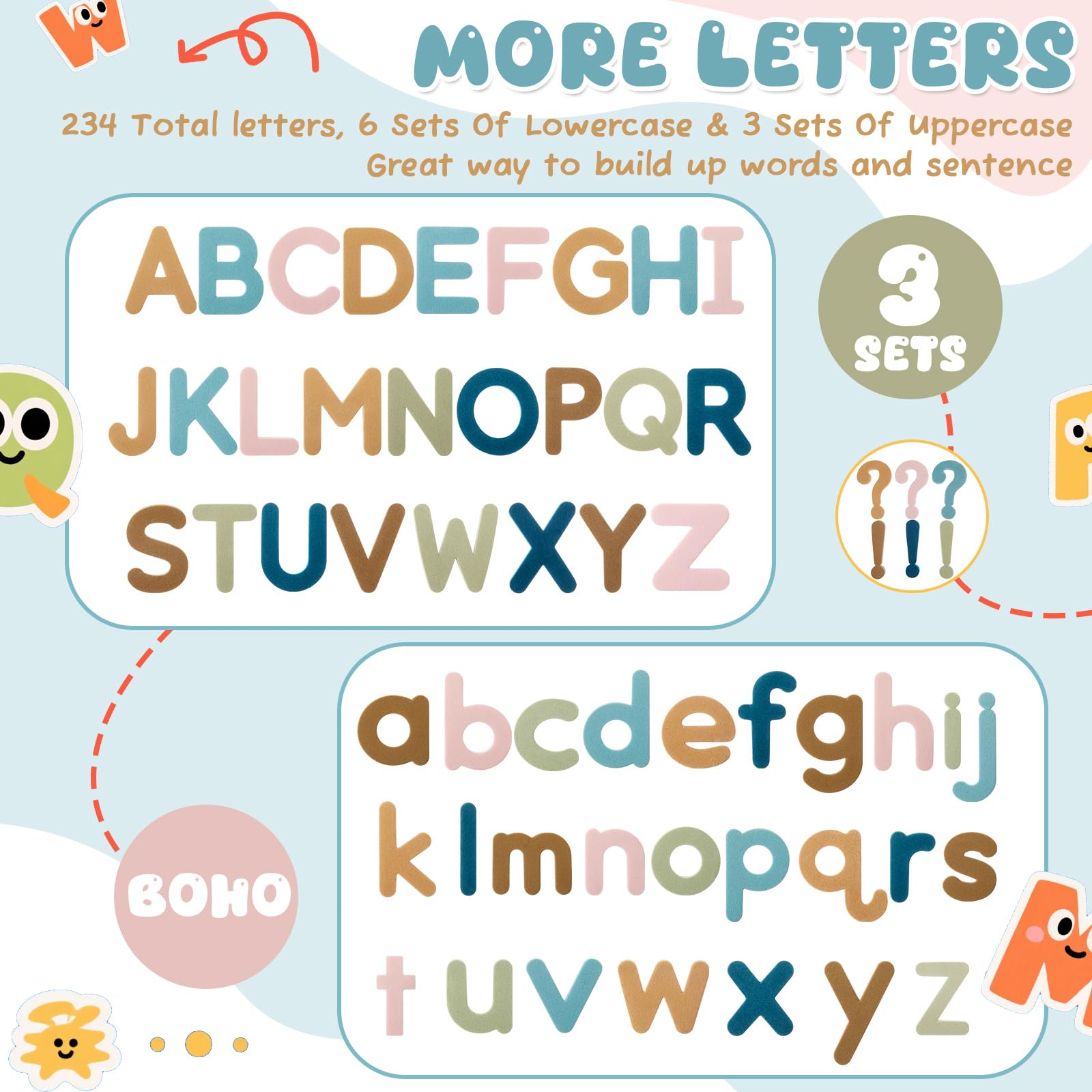 MotiMind Kit de 246 lettres de l'alphabet magnétiques en mousse souple EVA avec tableau blanc et stylos, aimants de réfrigérateur pour enfants d'âge préscolaire et d'apprentissage (couleur bohème)