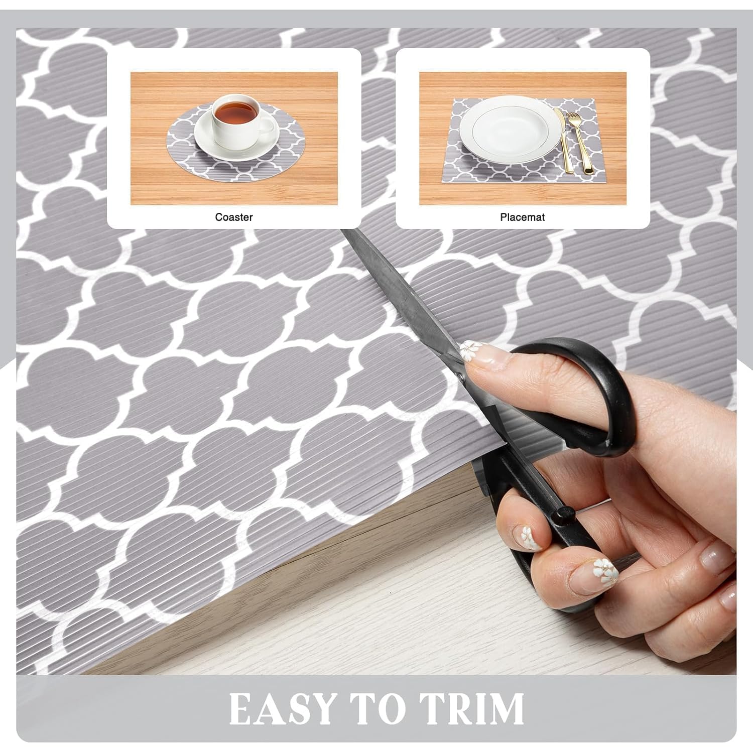 Non Adhesive Drawer Liner Mat Roll for Kitchen Shelves & Cabinets, Anti Slip Shelf Liner Sheet, Washable Waterproof Liner with Pattern Design (3 Meter) (Grey) 1