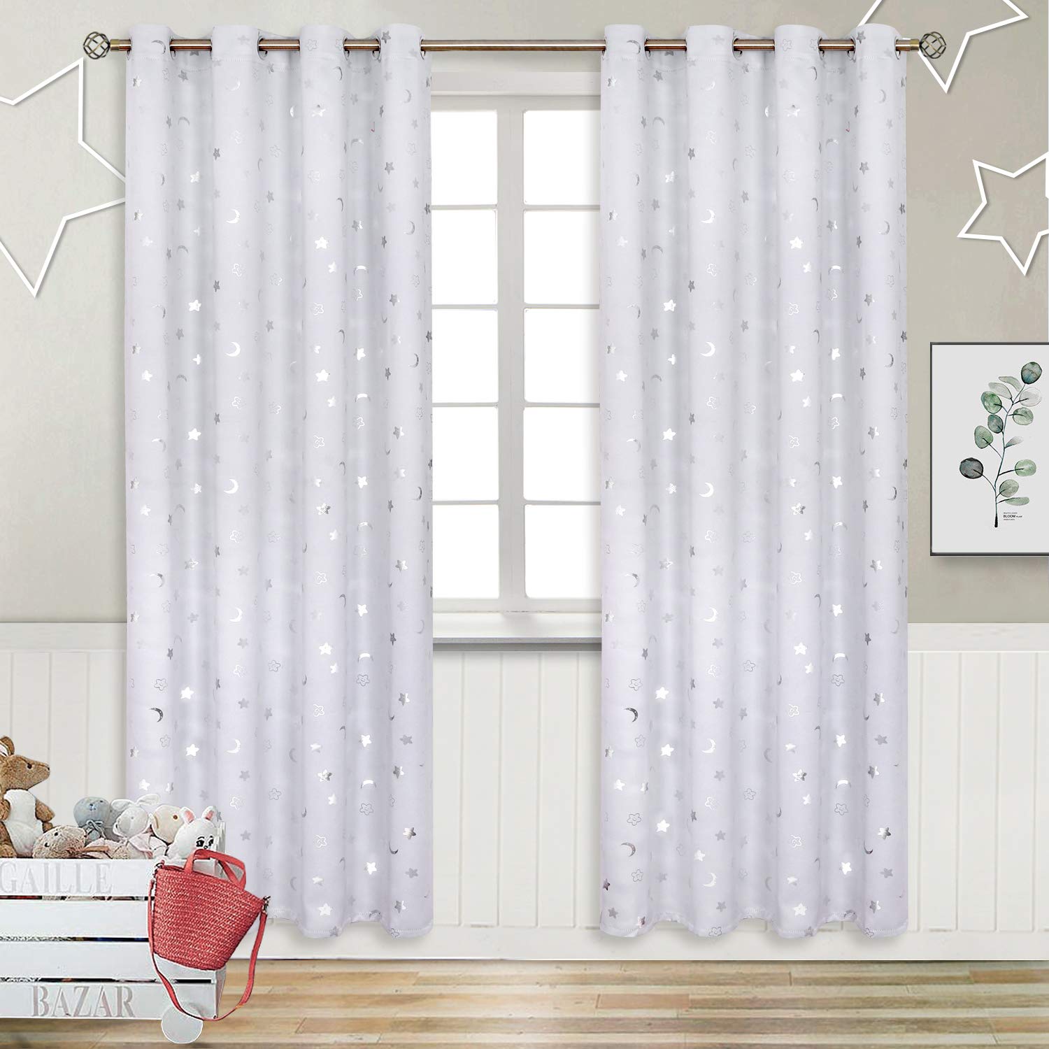 BGment Greyish White Blackout Curtains for Kids Bedroom 84 Inch - 2 Panels