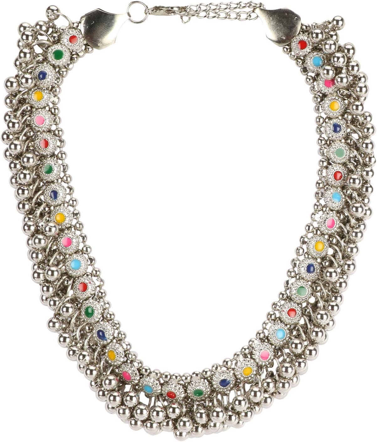 Jewel IndiaEthnic Fashion Handmade Statement Tibetan Indian Turkish Tribal Silver Oxidized Gypsy Tribal Beaded Ghungroo Necklace