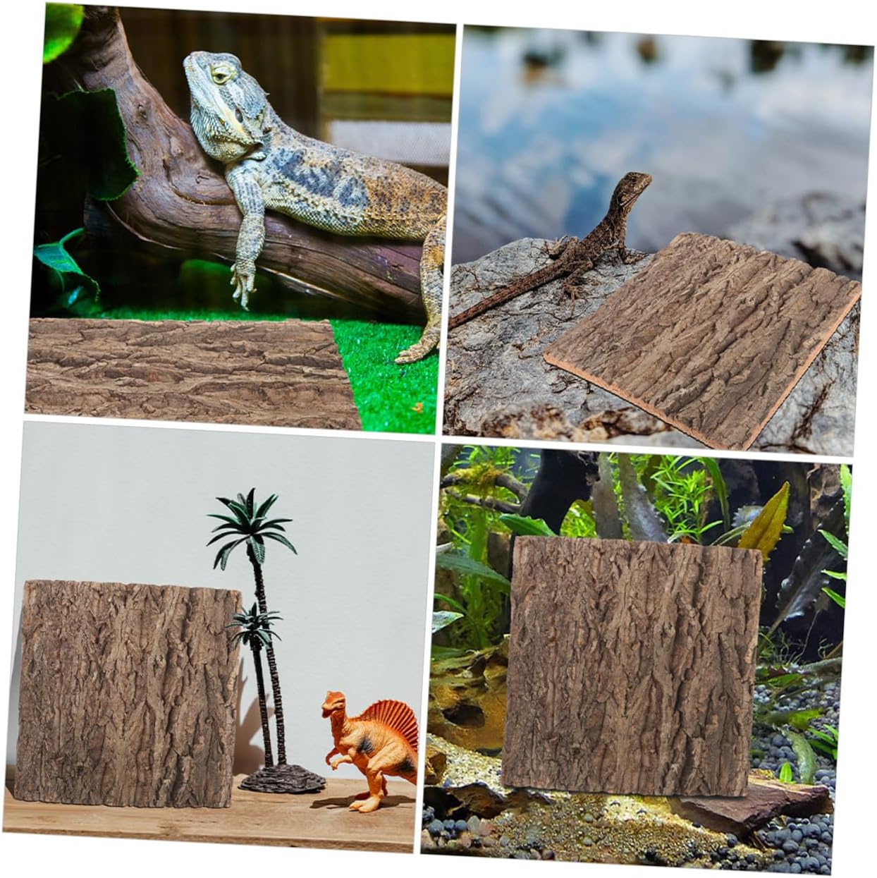 2pcs Authentic Cork Bark Wall Panel with Backboard for Reptile Tanks and Terrariums Natural Tree Bark Decor with Green Plant Design Easy Installation Aquarium Background for Home