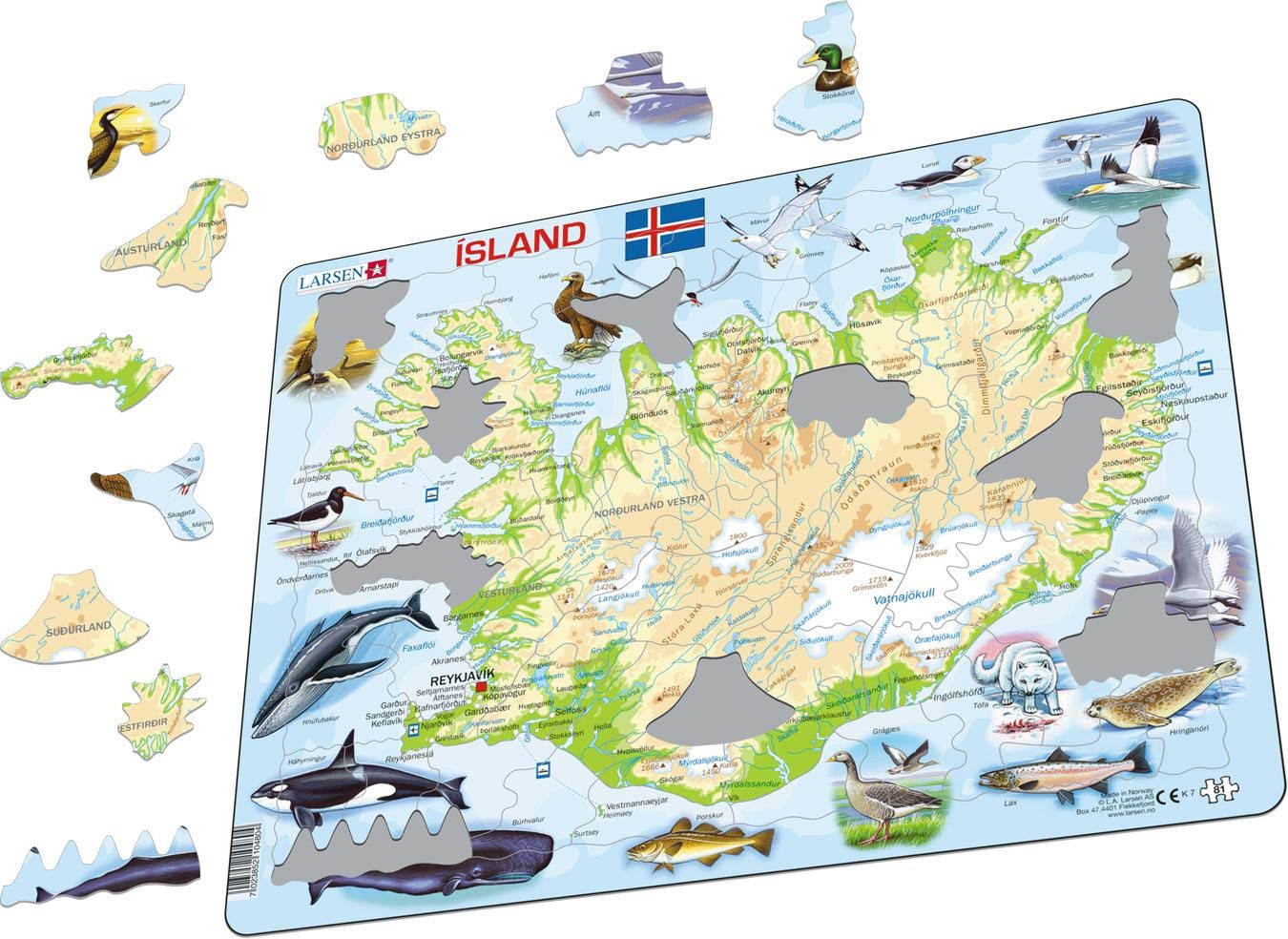 Puzzle De Mapa Físico De Dinamarca Con 66 Piezas – Marco Y Borde Fijo, Ideal Para Aprender Geografía