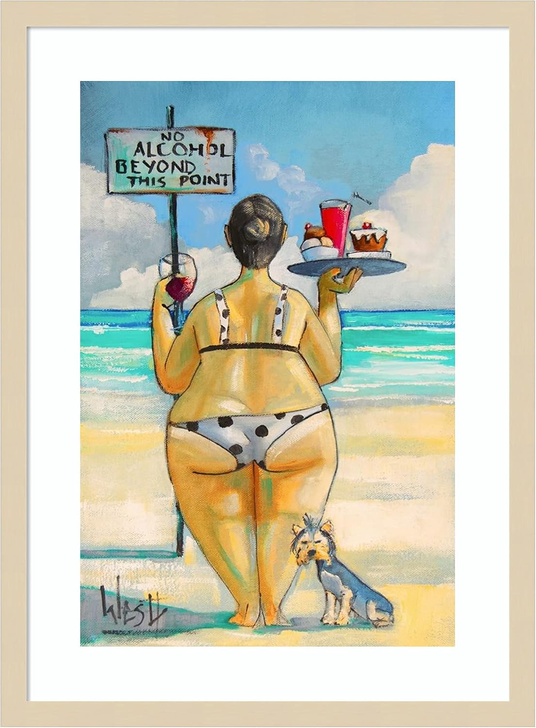 Amanti Art Framed Wall Art Print 25x19 No Alcohol Beyond This Point by Ronald West, Beach Wall Art, Whimsical Decor, Medium Poster Painting Artwork for Living Room, Bedroom, Bathroom, Kitchen, Office