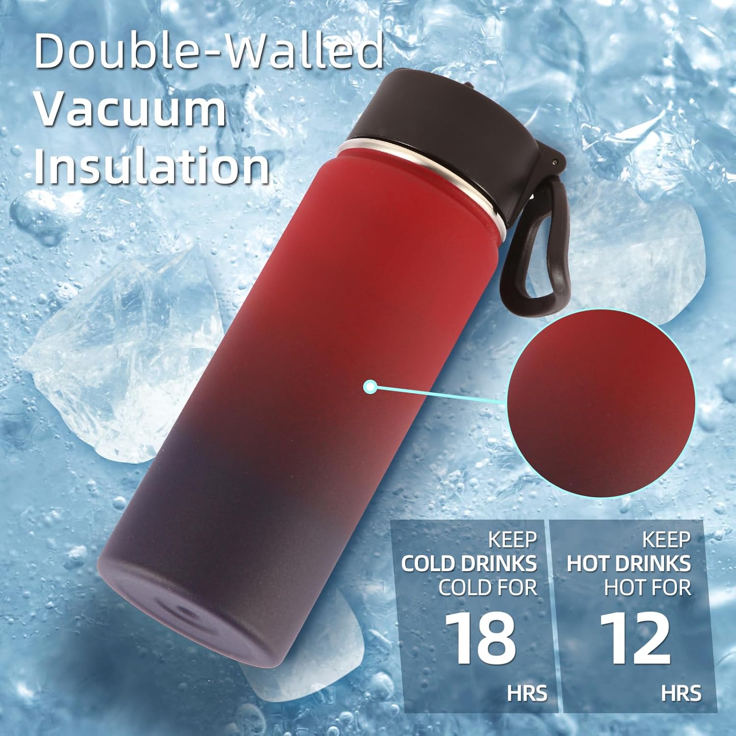 Volhoply 18oz Insulated Water Bottle Bulk 2 Pack,Kids Stainless Steel Water Bottles with Straw Lid,Double Wall Vacuum Reusable Metal Cups,Wide Mouth Sports Flask Keep Hot and Cold(Red Purple,2 Set) - Image 3