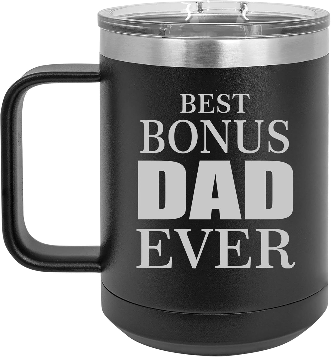 15 oz Tumbler Coffee Mug Travel Cup With Handle & Lid Vacuum Insulated Stainless Steel Best Bonus Dad Ever Step Father