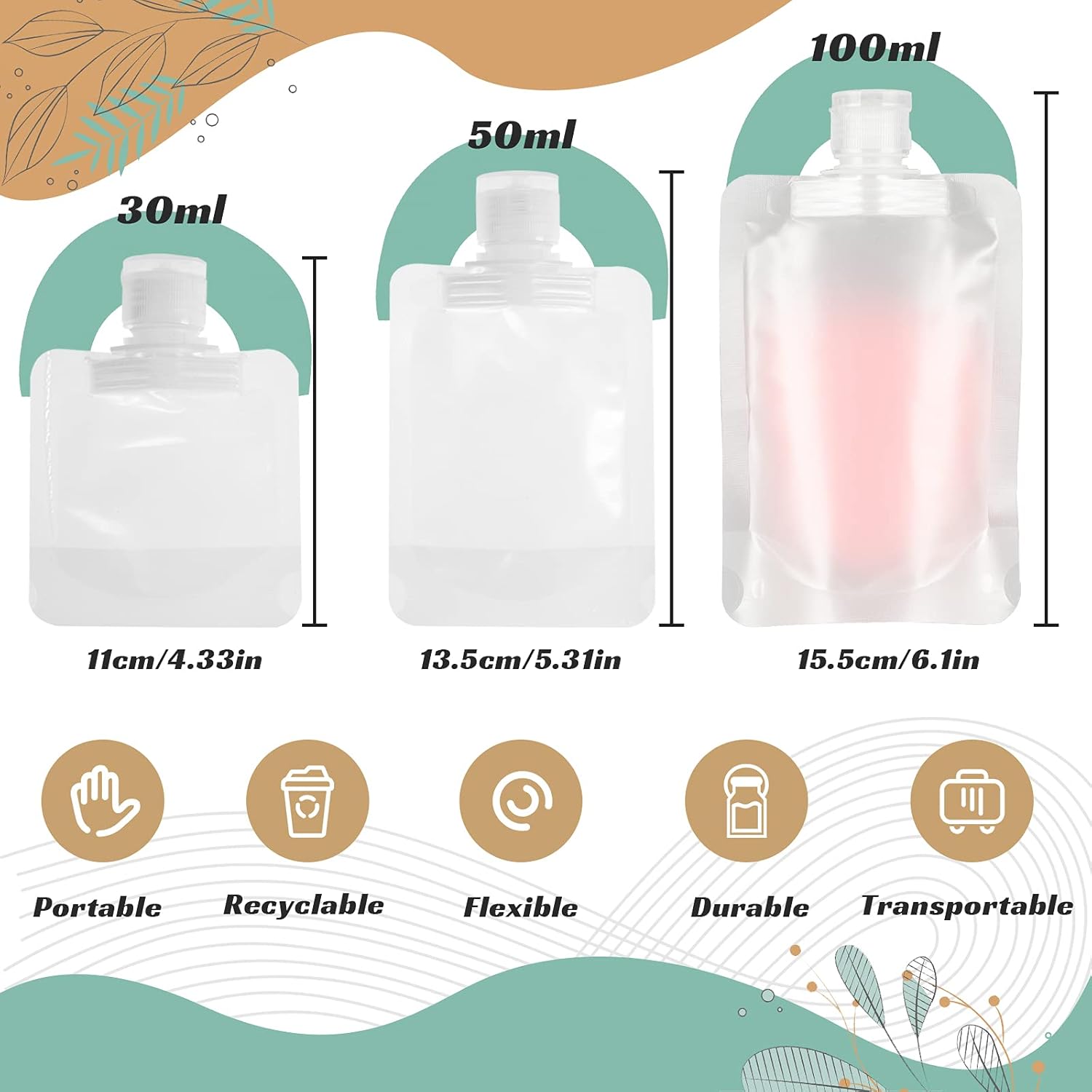IETONE 10 Pieces 50 ml Transparent Clamshell Packaging Bag Plastic Stand Up Spout Pouch Portable Travel Fluid Makeup Packing Bag for Lotion/Shampoo/Face Cream/Hand Soap/Mask Mud : Beauty & Personal Care