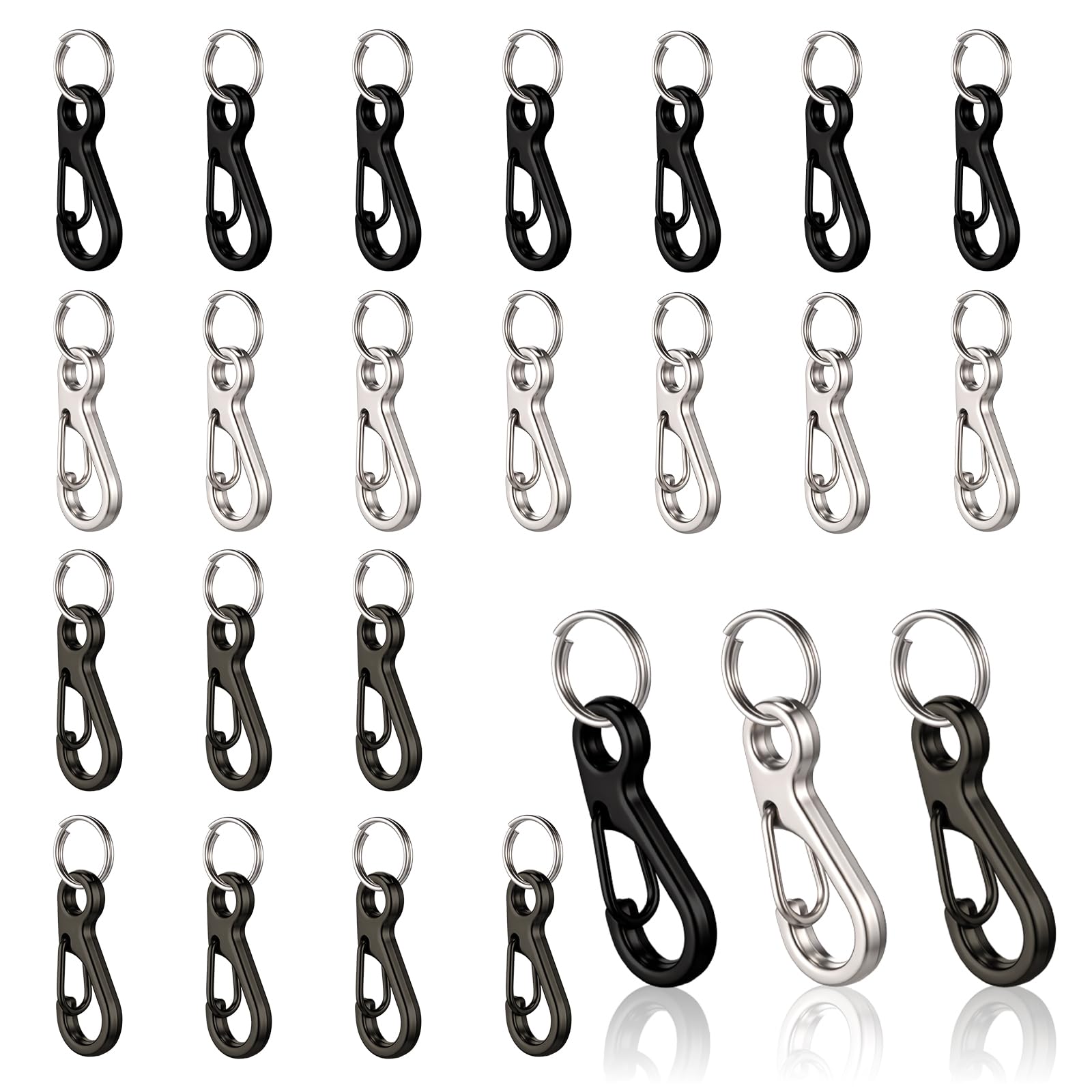 24 Sets Small Carabiner Clips, Mini Carabiner Clip, Metal Spring Snap Hooks with 24PCS Double Loops, 1 Inch Mini Paracord Hanging Clips for Camera Strap, Flashlight, Key Chain, 3 Colors