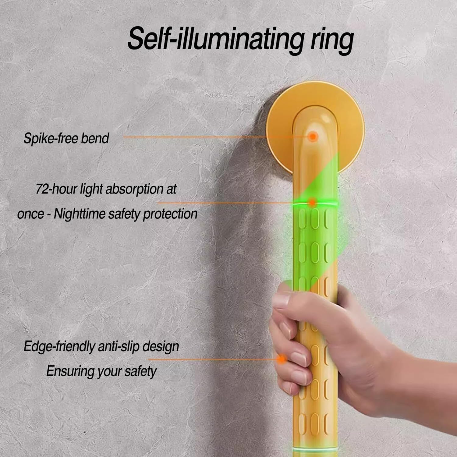 Barras de agarre de acero inoxidable para bañera con anillos que brillan en la oscuridad, asas de ducha de seguridad para personas mayores y mujeres embarazadas (blanco, 38 cm)