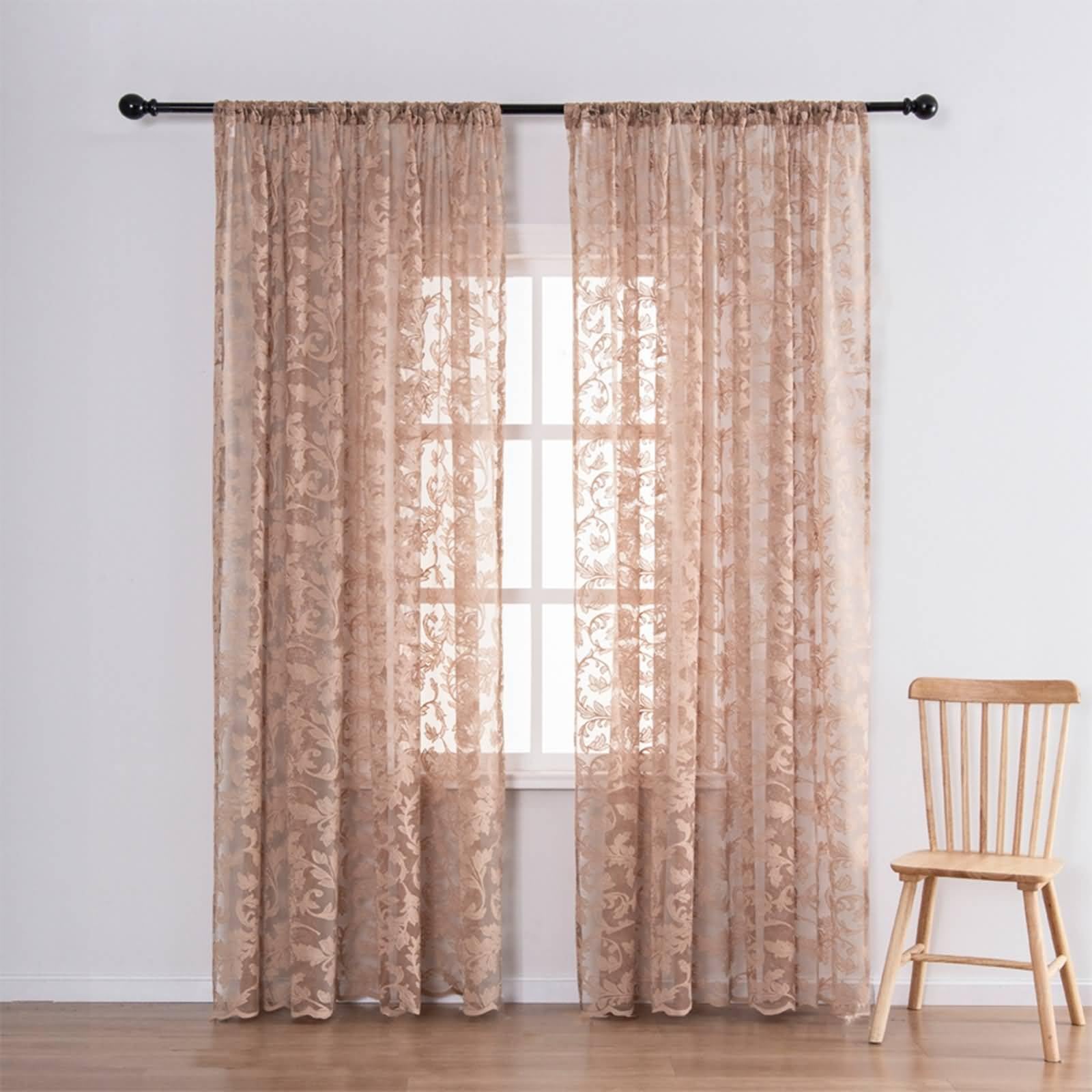 Dekoracyjne zasłony, zasłony zaciemniające z poliestru, jasna kawa z gałązkami liści wzór 102 cm x 228 cm (szer. x wys.) - 2 szt