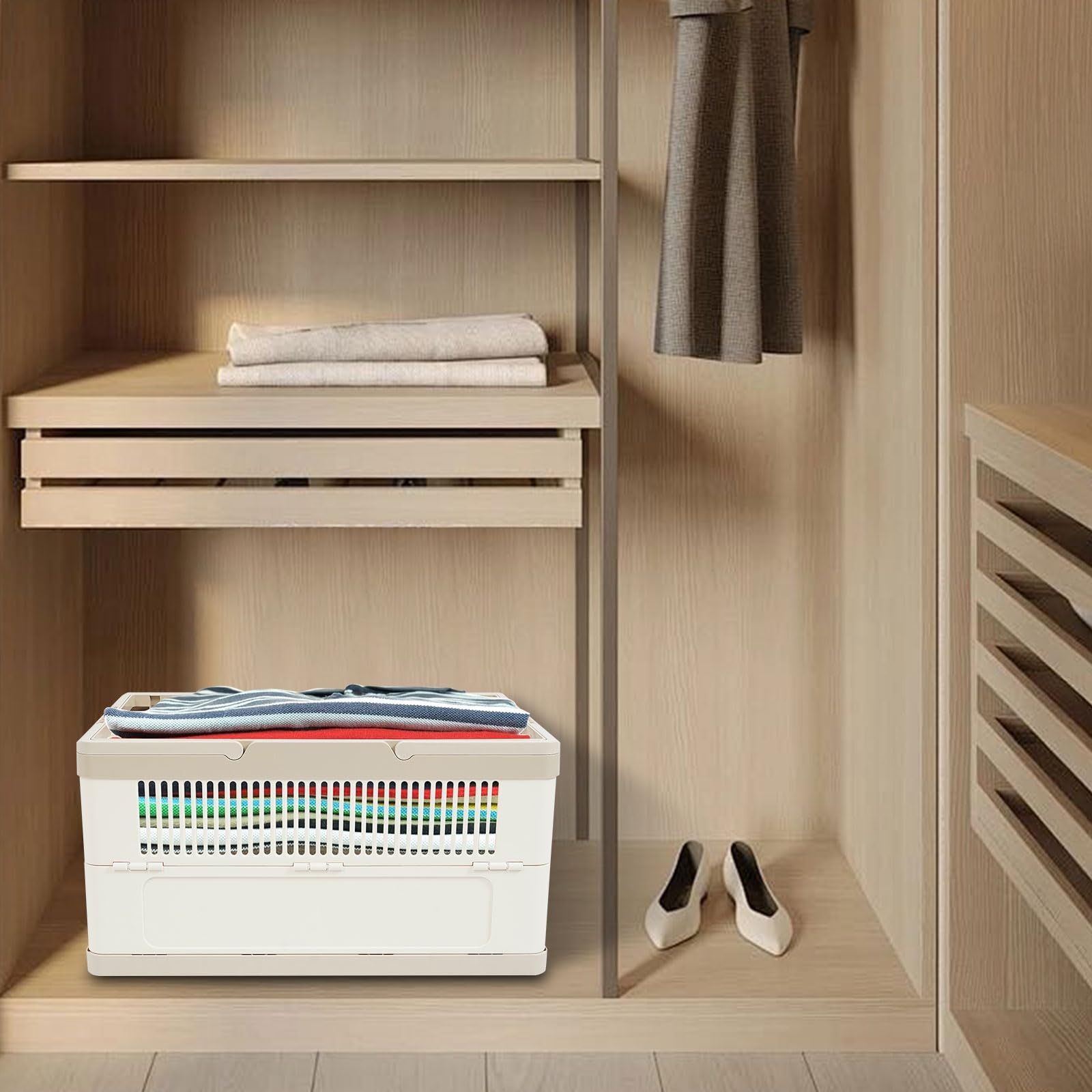 Faltbarer Wäschekorb HIPS PP Stapelbarer Aufbewahrungsbehälter Tragbar für Zuhause Büro 64x40x33.5cm