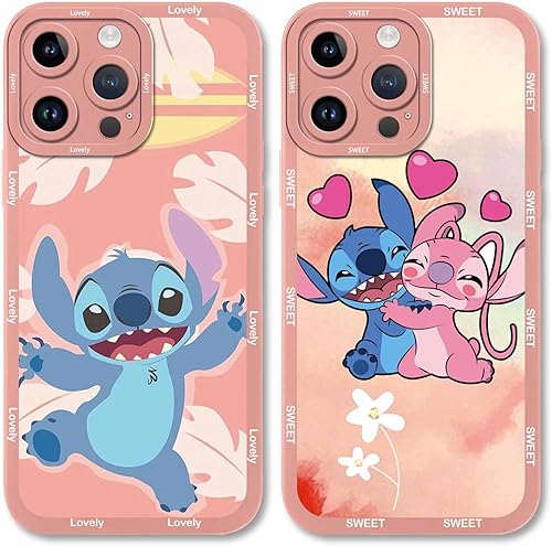 Paquete de 2 fundas de teléfono de dibujos animados para iPhone 13 Pro de 6.1 pulgadas, bonitas fundas protectoras con diseño de flores de personaje
