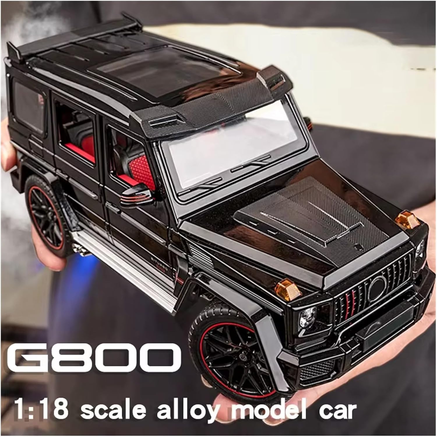 1:18 for G800 Off-Road Vehicle SUV Alloy Diecast Model Collect Sound & Light Sprayable Toy Car Gift(Black A,No Box)