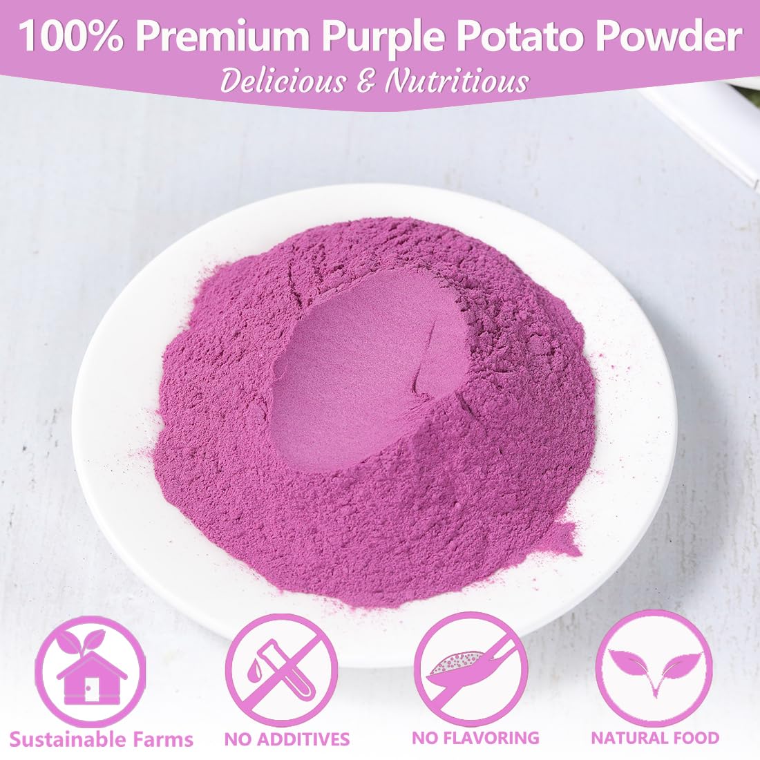 Premium Purple Sweet Potato Powder 1LB/454g,Natural Purple Food Coloring,No Additives & Gluten Free. (Pack of 4)