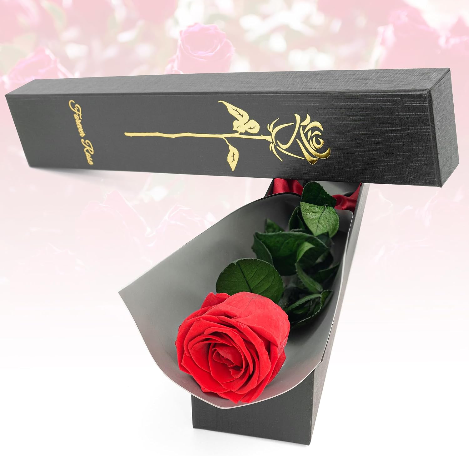 Single Preserved Red Rose in Box Vase – Real & Artificial Eternal Rose Gift for Women | Long Stem Forever Flowers for Valentine’s Day & Mother’s Day