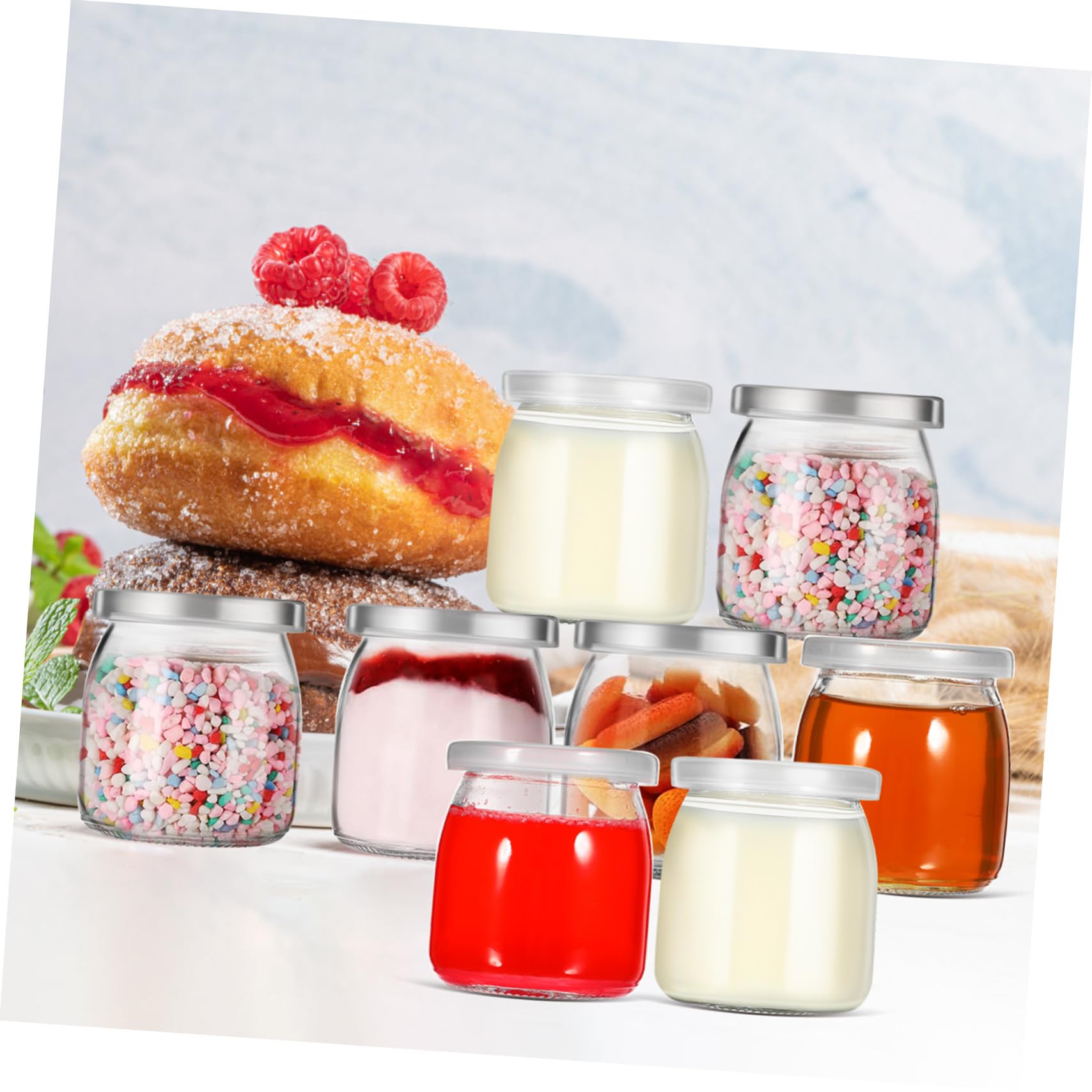 STOBAZA 12 Stück Teiliges Hitzebeständige Glas Dessertgläser mit Deckel Stapelbare Pudding und Joghurtbehälter Vielseitige Mini Mousse Cups für Marmelade Babybrei Gefrierschrank Geeignet