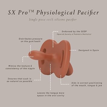 Color Essence SX PRO Silicone Baby Pacifier 1Pk, Made with 100% Soft Silicone, Baby Essentials Perfect for Breastfeeding Babies, Designed in Spain, 6-18 Mths, Sunset Orange