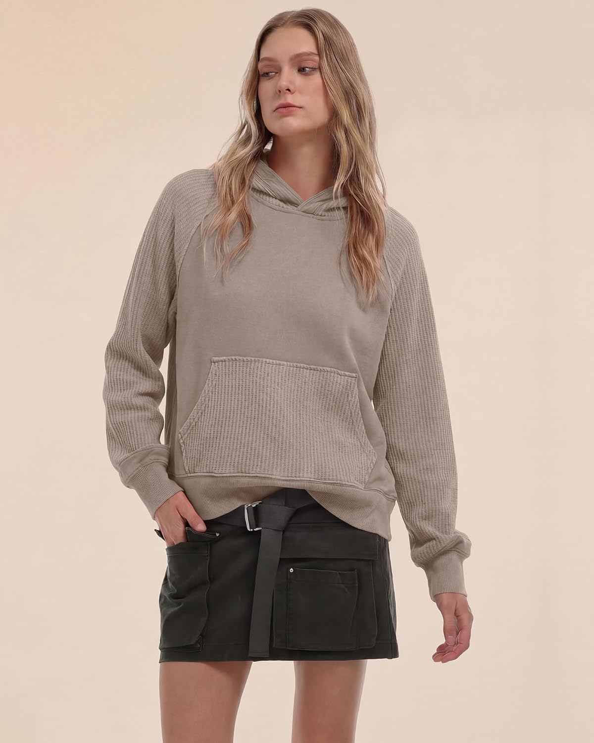 Gacaky Hoodies for Women Casual Oversized Waffle Sweatshirts Fall Fashion Pullover Tops Outfits Clothes