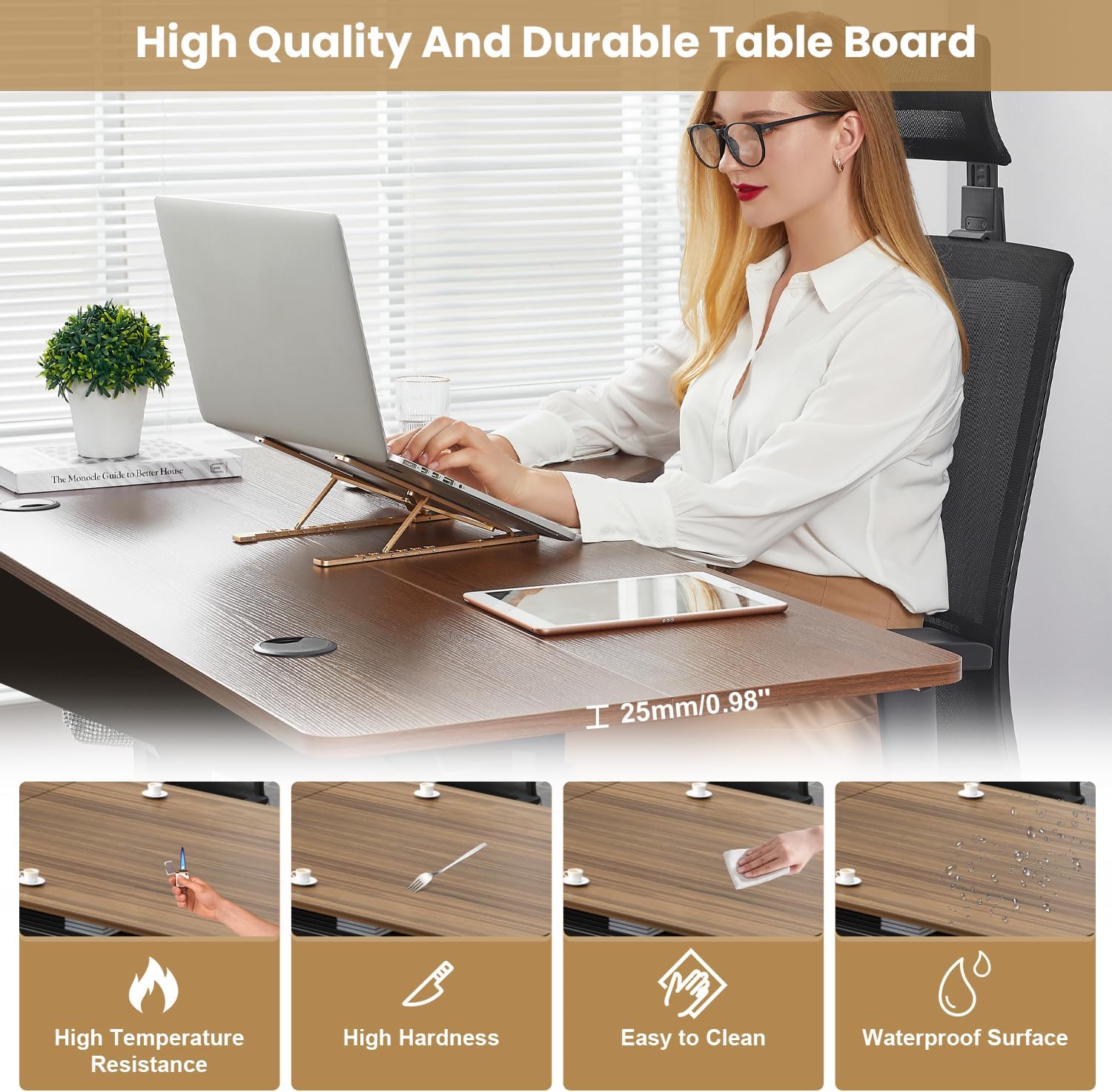 Folding Conference Table for 8People,Foldable Conference Room Tables Mobile Training Table with Wheels,Large Rectangular Meeting Seminar Table with Metal Leg,Modern Business Tables for Office (6, 71")