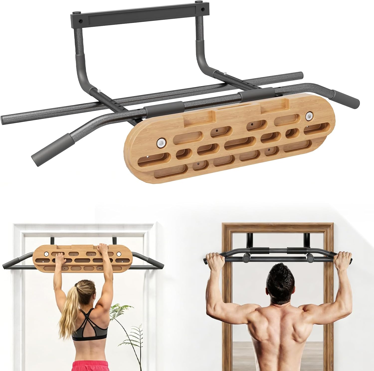 Hang Board Rock Climbing Hangboard with Door Way Pull Up Bar