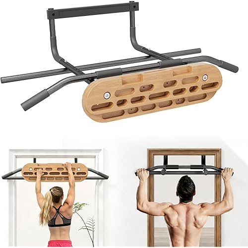 2 in 1 Hang Board Rock Climbing Hangboard with Door Way Pull Up Bar, Multifunctional, Fit for Rock Climbing Training & Pull-Ups