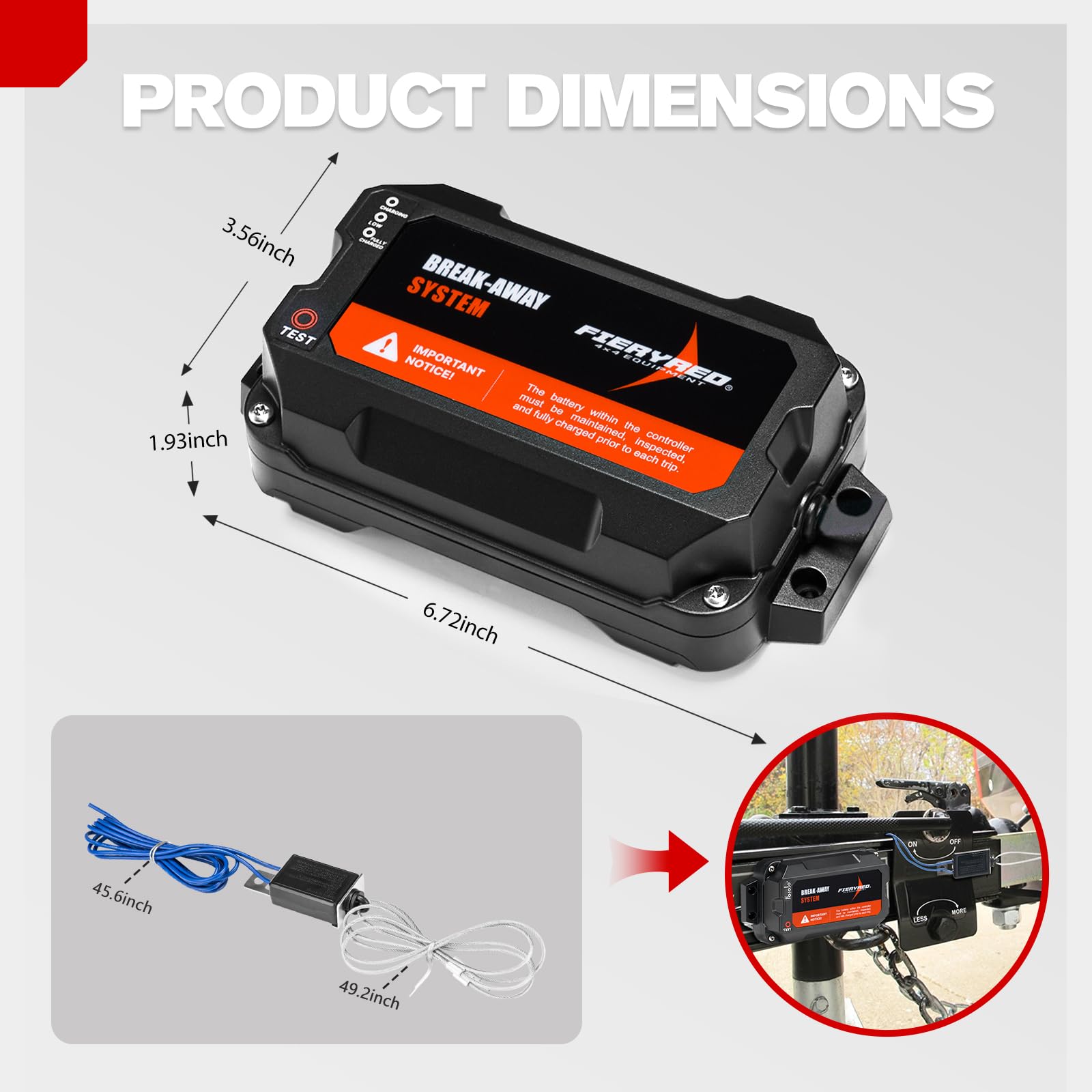 Trailer Breakaway Kit FIERYRED With LiFePO4 Battery - Emergency Brake ...
