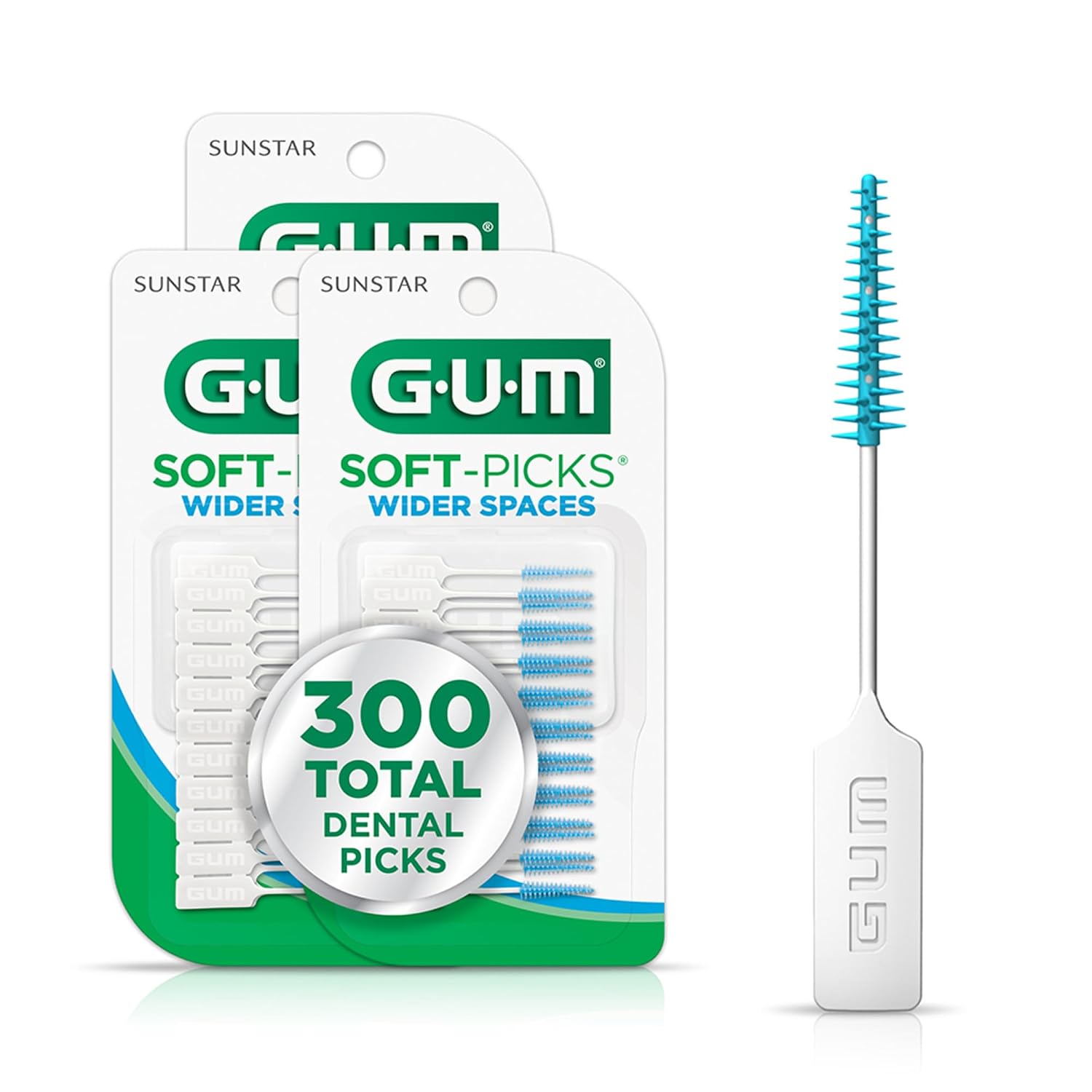 GUM Soft-Picks Wide Space, Easy to Use Dental Picks for Teeth Cleaning and Gum Health, with Convenient Carry Case, Dentist Recommended Dental Picks, 100 Count (Pack of 3) 300 Total