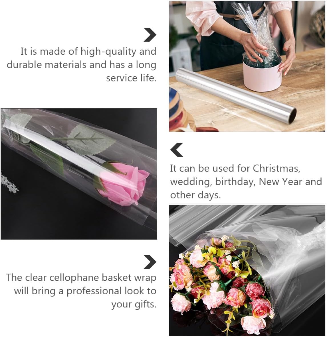KOMBIUDA Iridescent Bright Cellophane Wrap Roll 54cm Width Craft Wrapping Film Opp Material Flowers Wrapping Sheets