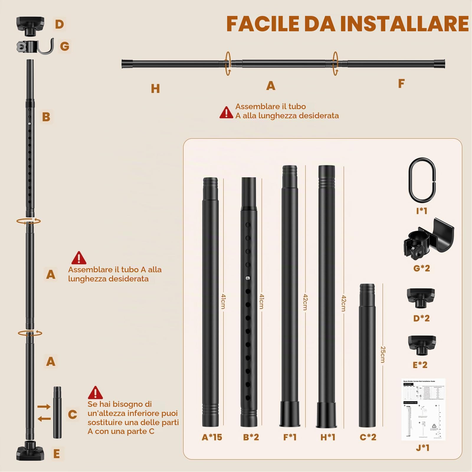 Mavivegue Divisorio senza foratura, divisorio senza tenda, divisorio, paravento, 122-305 cm (H) 71-178 cm (B) regolabile, adatto per soggiorno, camera da letto e ufficio, nero