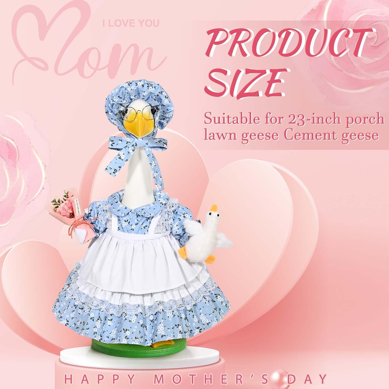 JcHrmers Mother's Day Goose Outfits Flower Porch Goose Outfit Spring Yard Goose Clothes for 23" Mother's Day Lawn Outdoor Garden Patio Geese Statue Spring Summer Decor