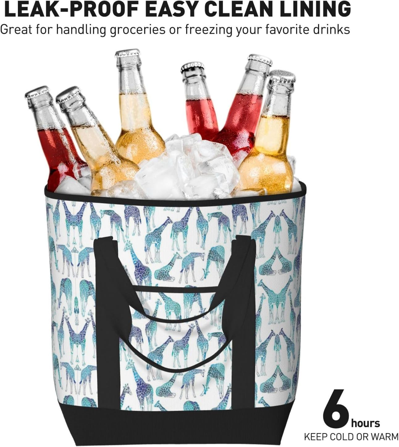 Giraffe Pattern Print Large Cooler Bag Tote Bag,Reusable Grocery Bag,Lunch Box Bag, For Picnic Beach Camping