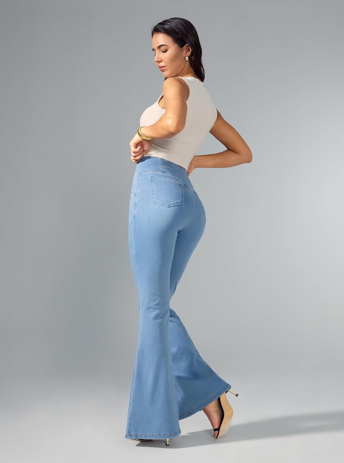 Rammus Flare Jeans for Women Crossover High Waisted Bell Bottom Jeans Trendy Yoga Pants Stretchy Flare Leggings with Pockets - Image 2