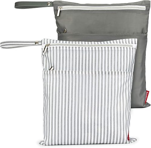 2Pcs Wet Dry Bags for Baby Cloth Diapers Waterproof Washable Reusable with Two Zipper Pockets for Dirty Gym Clothes, Travel, Beach Pool Daycare Soiled baby Accessories