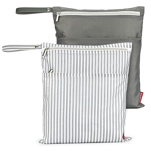 BABEYER 2 bolsas húmedas y secas para pañales de tela para bebé, impermeables, lavables, reutilizables, con dos bolsillos con cremallera para ropa