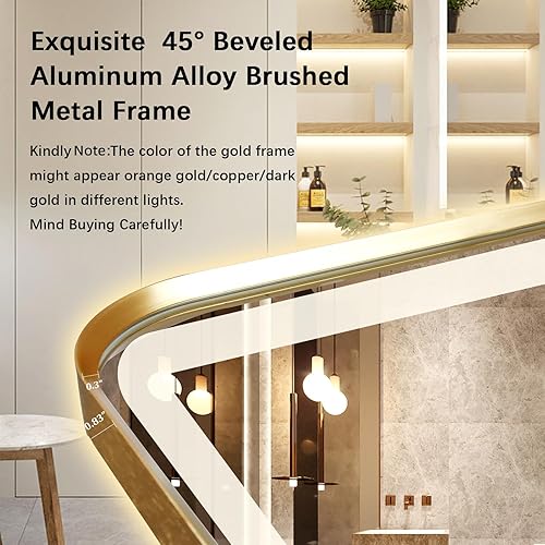 Miniatura 9 de Espejo de baño LED rectangular, 40 x 30 pulgadas, antiempañamiento, doble tacto, iluminado, espejo de tocador de pared con marco de metal biselado