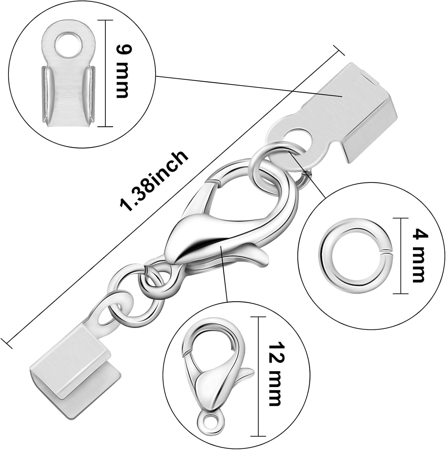 Syhood 450 Pieces Fold Over Cord End Caps Open Jump Ring Connectors and Bracelet Necklace Lobster Claw Clasps for Jewelry Making Accessories Kit(Silver) - Image 2