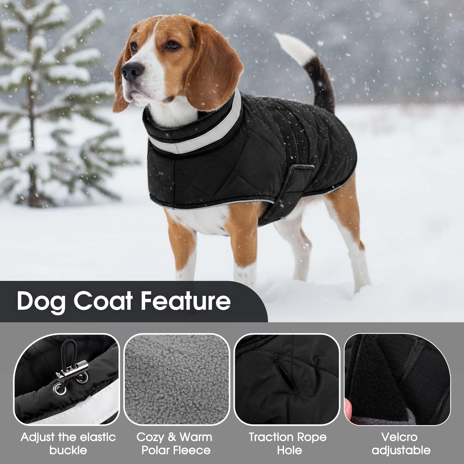 ASENKU Cappotto Impermeabile per Cane Invernale, 2XL Cappottino per Cani di Taglia Grande, Giacca Invernale Foderata in Lana Riflettente, Cappotti e giubbotti per Cani Chiusura Regolabile