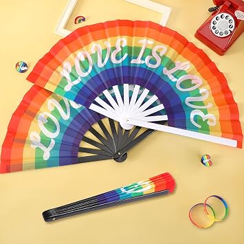 2Pcs Large Pride Rainbow Folding Fans, LGBT Hand Held Fan | Gay Pride Day Foldable Clack Rave Fan, Dance Performance, Pride Parade Stuff Accessories, Party Favors Gifts Decorations