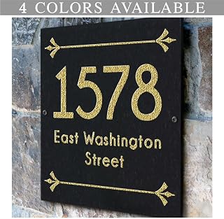 THE PALMDALE SQUARE Stone Address Plaque With Engraved Numbers. Address Sign Made from solid, real stone.
