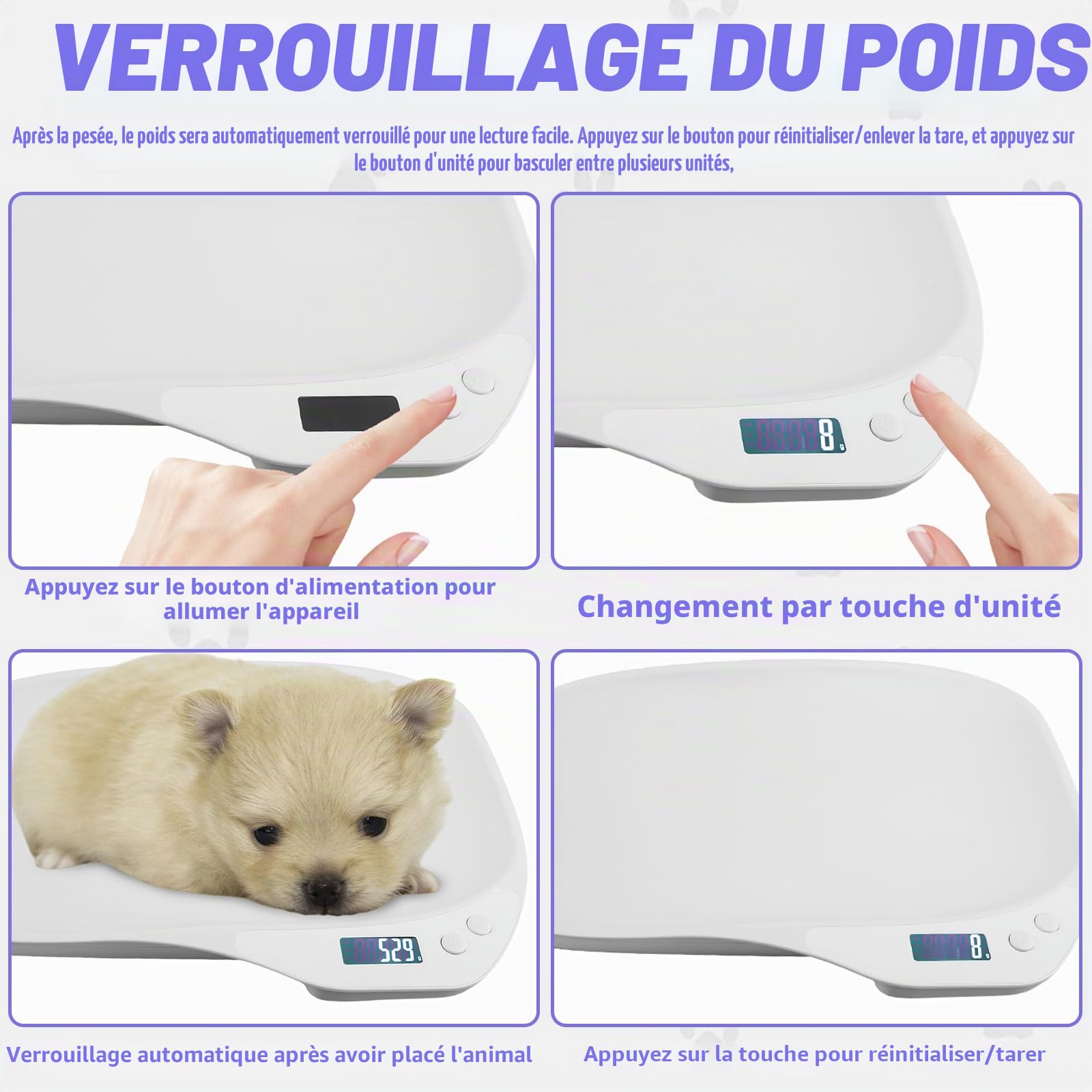 balance et numérique pour animaux de compagnie : 15 kg (± 1 g) - Balance LCD avec 4 modes (kg/oz/lb/ml), idéale pour petits chats et chiens (36 x 26 cm)