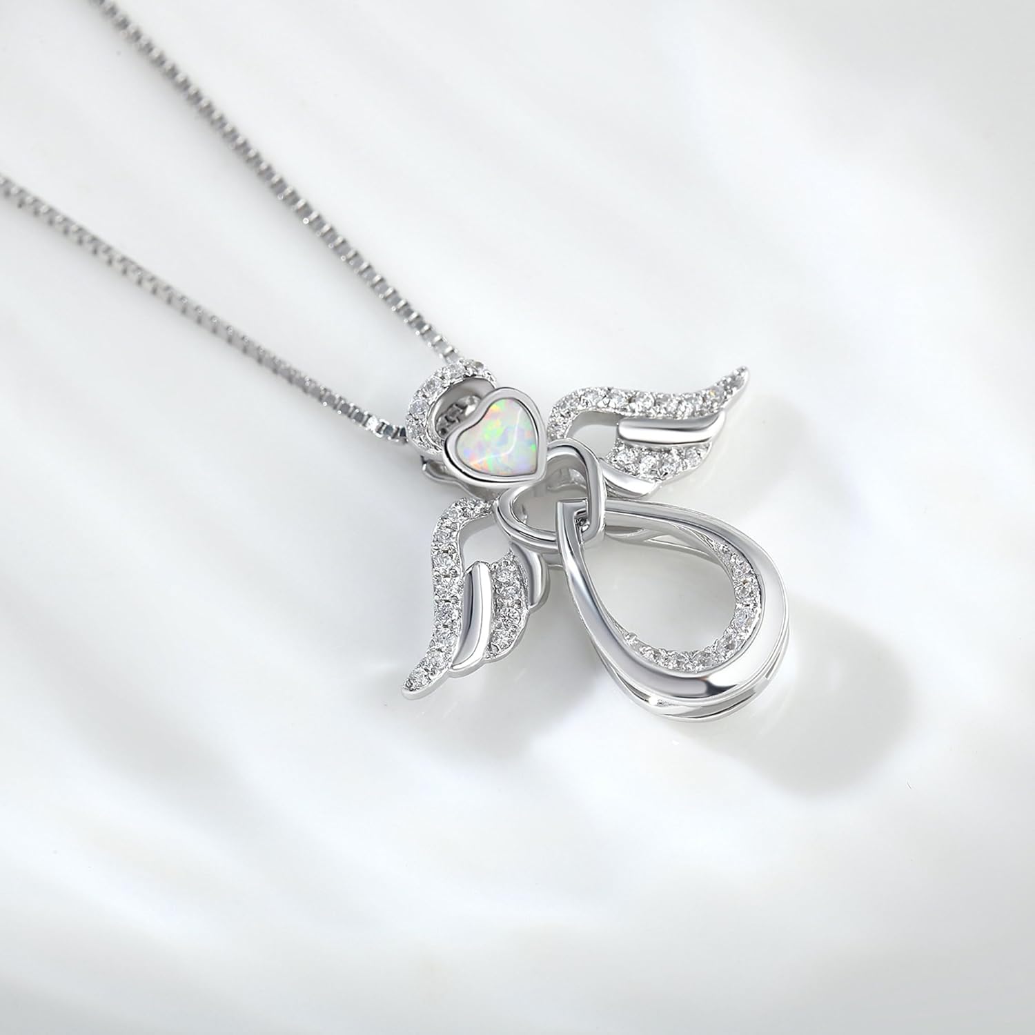 Silver Guardian Angel Necklace 18K White Gold Plated Heart Infinity Pendant Birthstone Jewelry Gifts for Her - Image 4