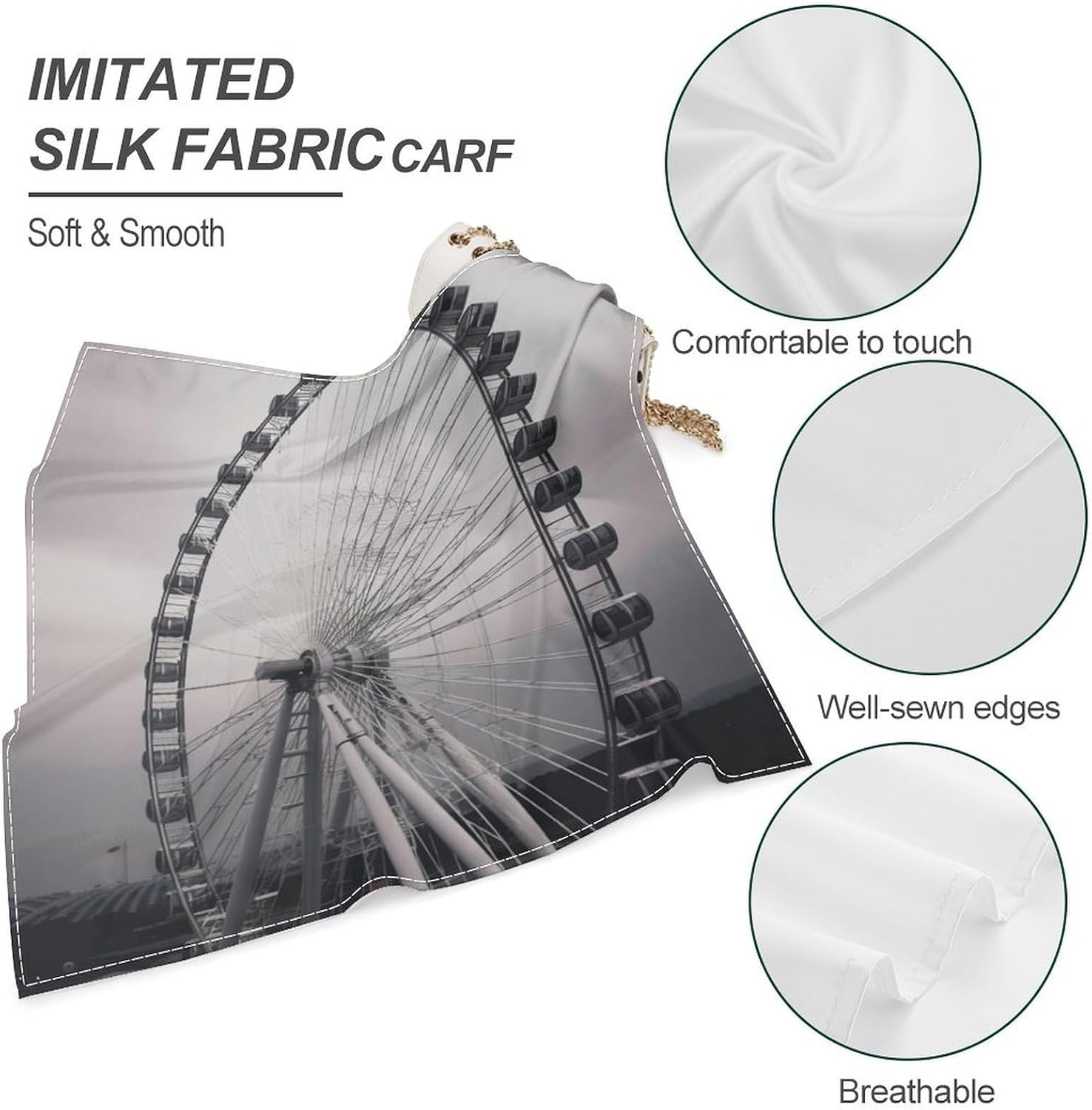 Bandana Headband Silk Hair Scarf Headwear Gray Ferris Wheel Bandanas Square Handkerchiefs for Men Women Face Mask image 4
