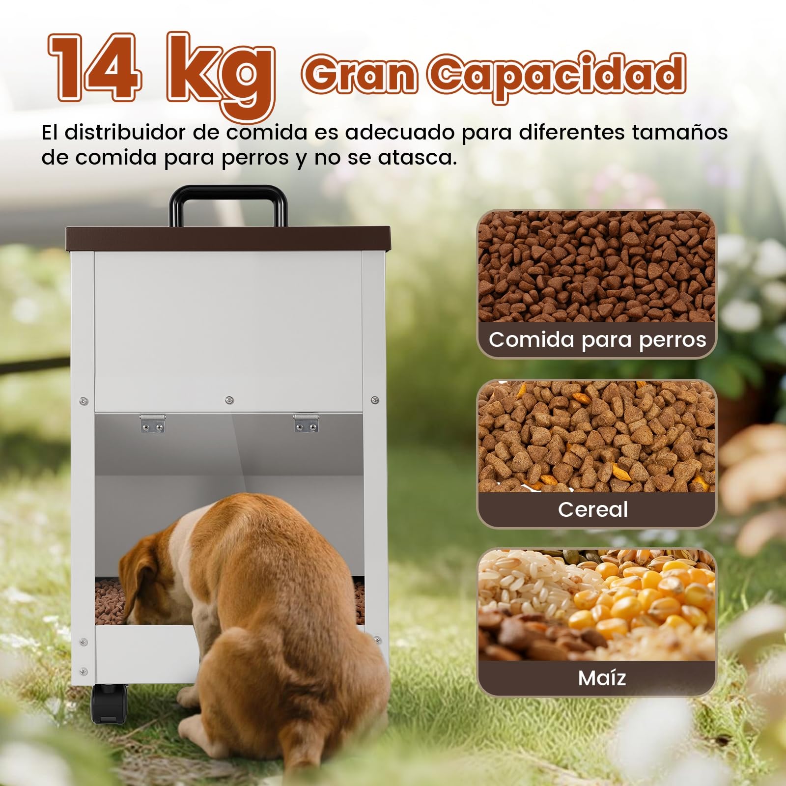 Alimentador Automático Galvanizado para Perros de Raza Grande, Dispensador de Comida para Perros de 30 Libras, con Ruedas, de Metal, Alimentador de Gravedad, Extra Grande