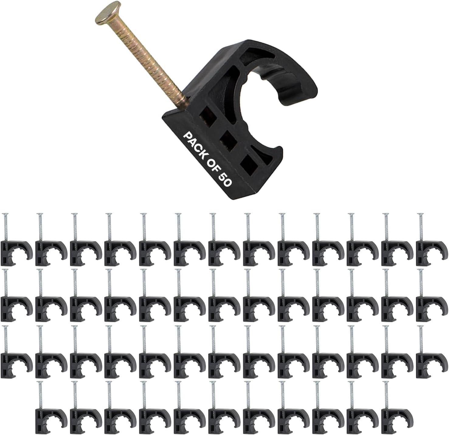 Highcraft ID223x50-K Half Clamp J-Hook with Nail For Pex Tubing Pipe Support, 1 in, Black